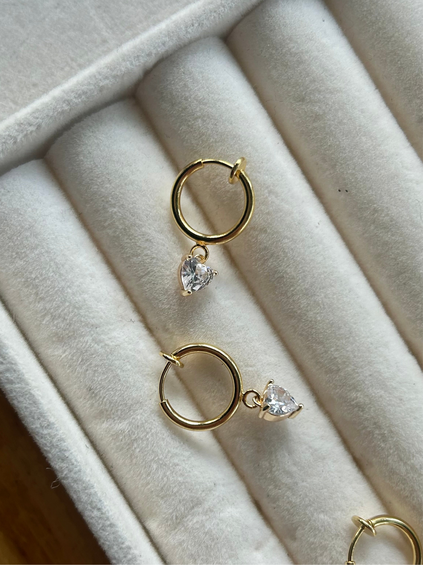 CLIP ON TINY HEART HUGGIE EARRINGS IN 18K GOLD