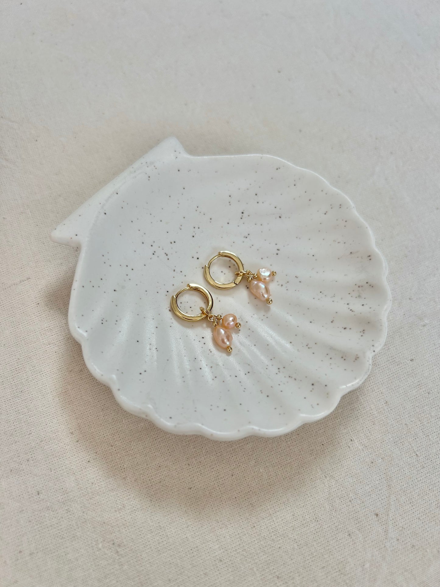 DETACHABLE DOUBLE PINK PEARL CHARM HUGGIE EARRING