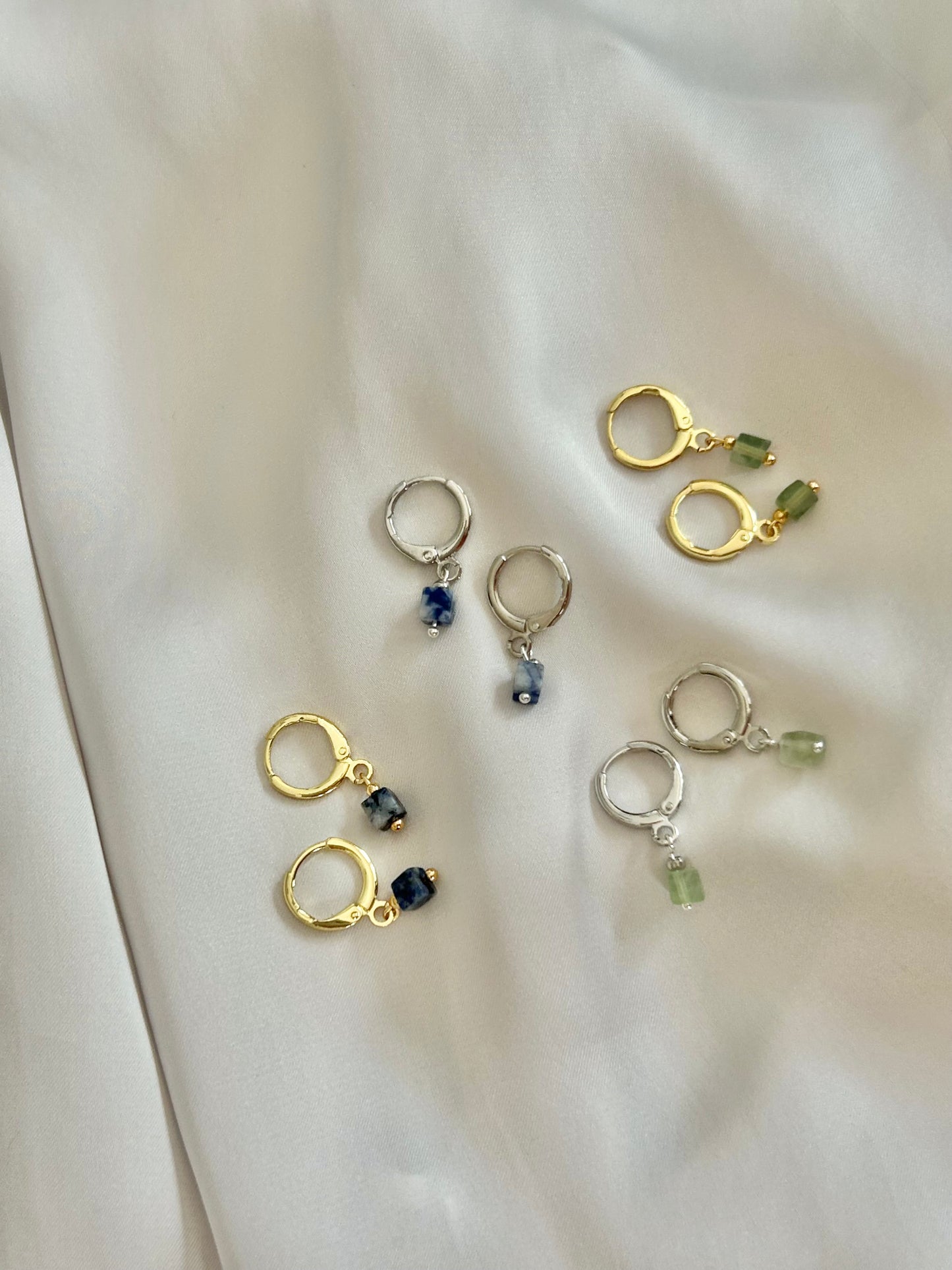 TINY GREEN AVENTURINE HUGGIE EARRINGS IN 18K GOLD