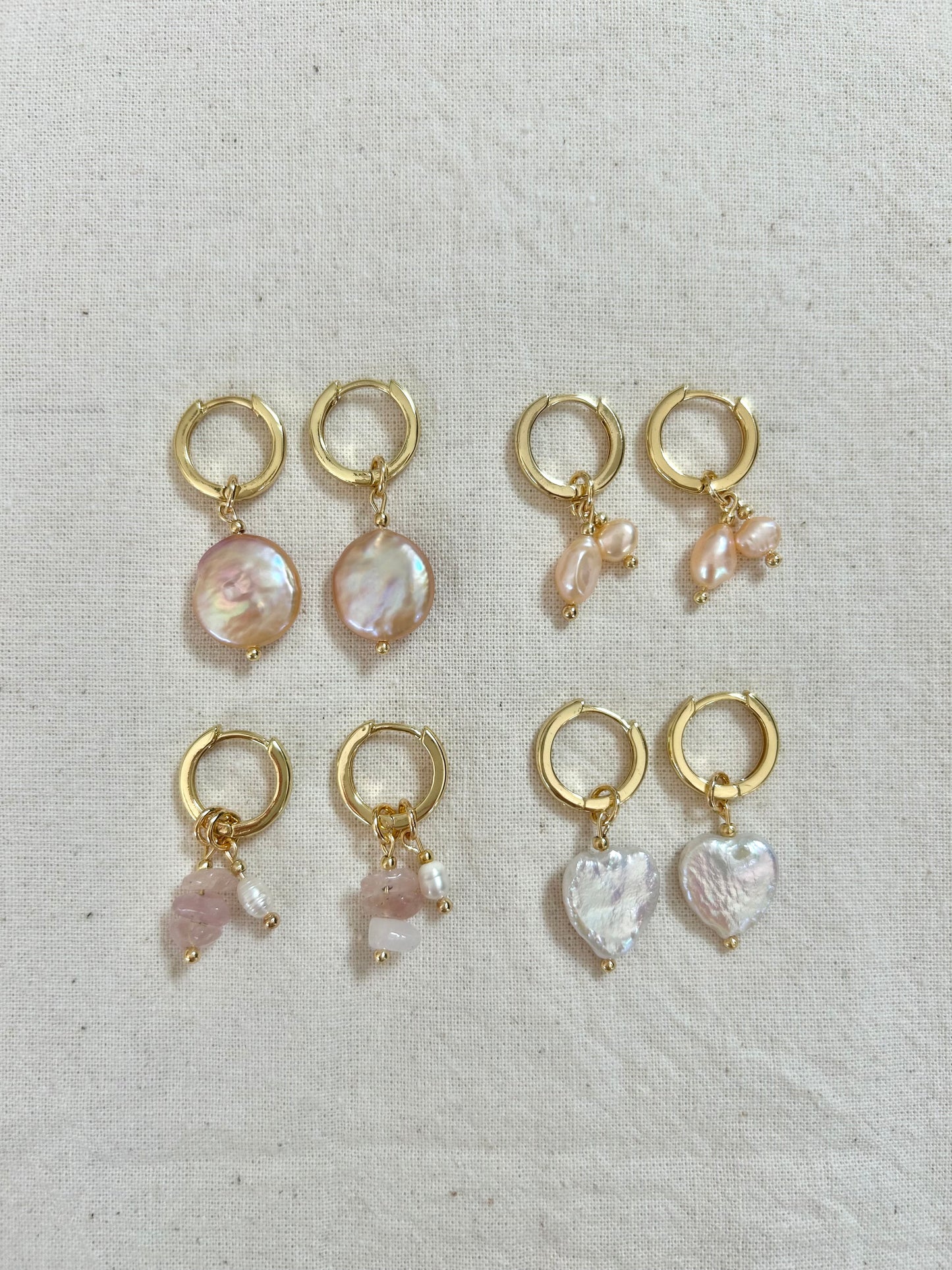 DETACHABLE DOUBLE PINK PEARL CHARM HUGGIE EARRING