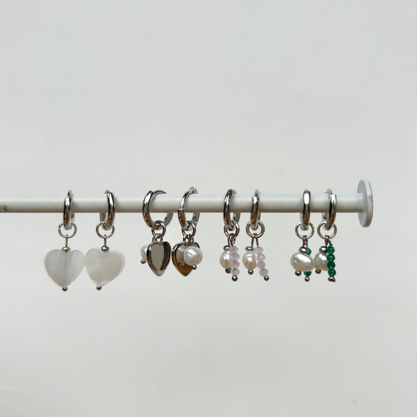 DETACHABLE PEARL & GREEN CHARM HUGGIES IN PLATINUM