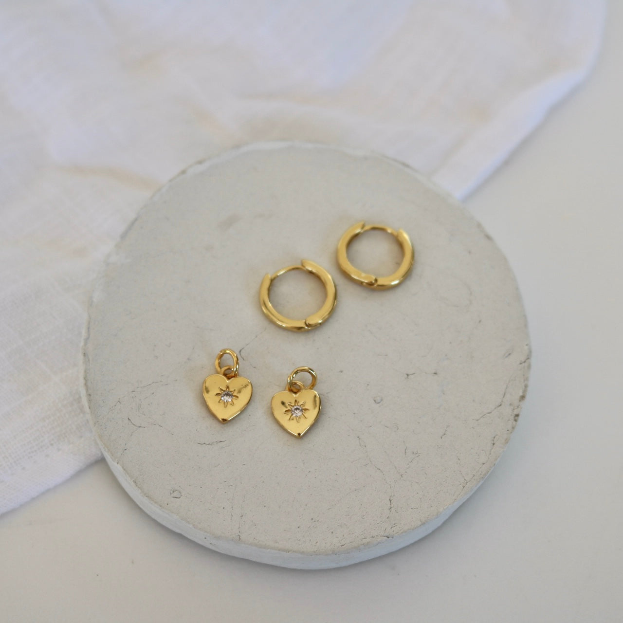 DETACHABLE STAR HEART CHARM HUGGIE EARRINGS