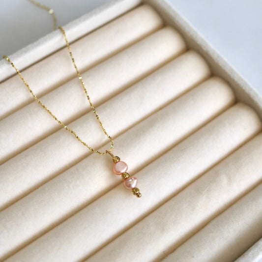 SUNRISE PINK PEARL NECKLACE IN 18K GOLD