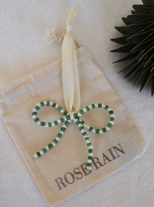 BOW DECORATION IN GREEN & WHITE