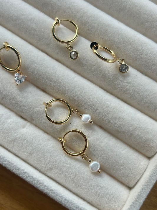 CLIP ON TINY FRESHWATER PEARL HUGGIE EARRINGS IN 18K GOLD