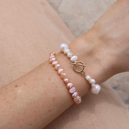 EVA PINK PEARL BEADED BRACELET IN PLATINUM