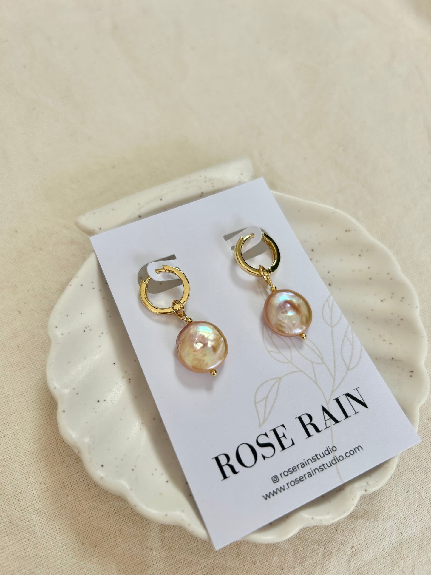 DETACHABLE BELLE PINK PEARL  CHARM HUGGIE EARRINGS