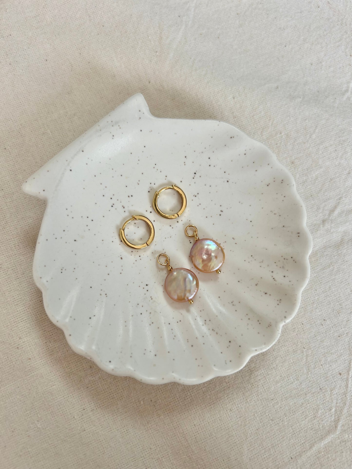 DETACHABLE BELLE PINK PEARL  CHARM HUGGIE EARRINGS