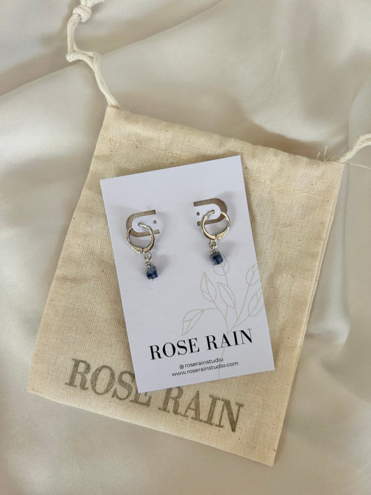 TINY LAPIS LAZULI HUGGIE EARRINGS IN PLATINUM