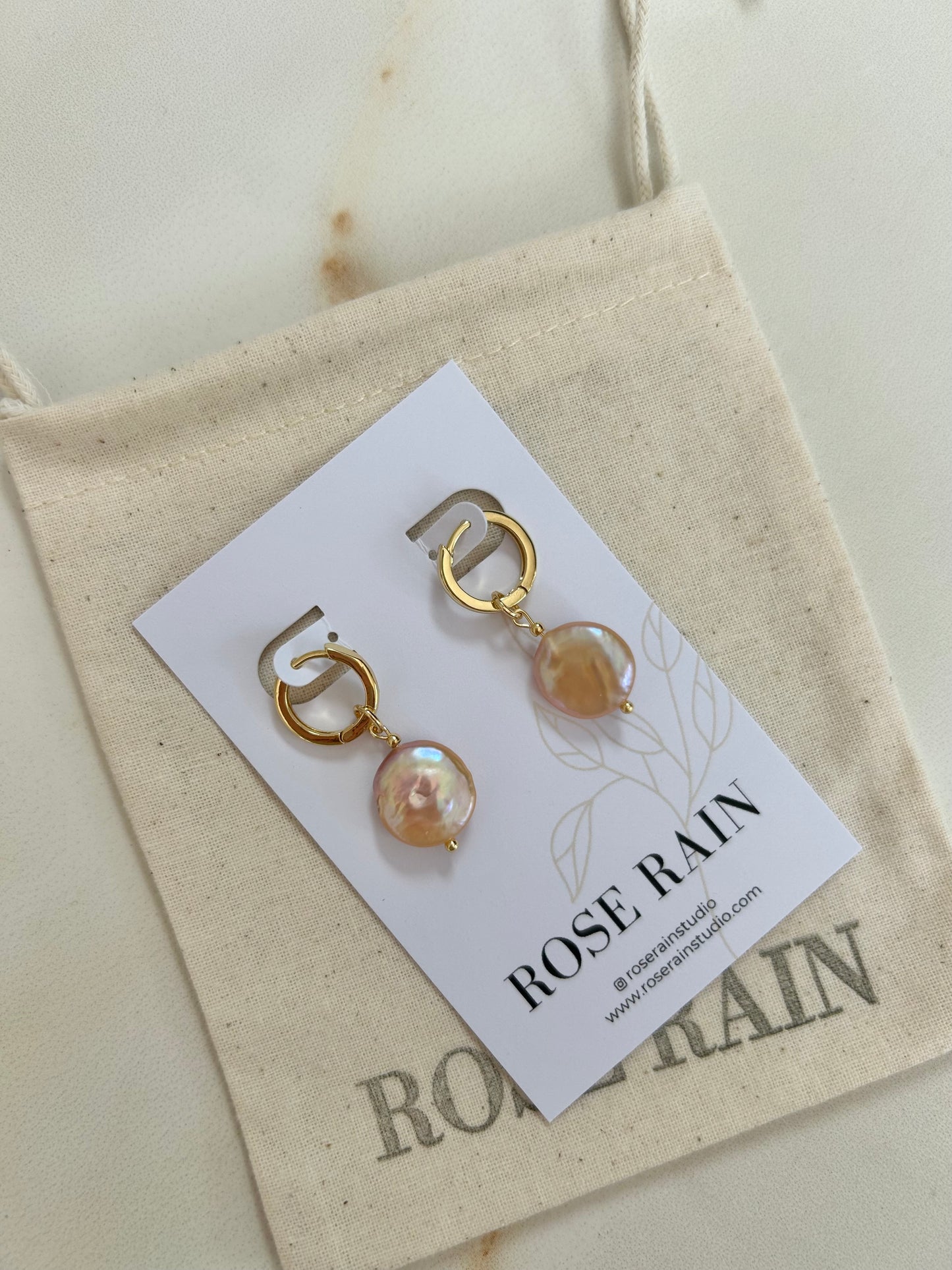 DETACHABLE BELLE PINK PEARL  CHARM HUGGIE EARRINGS