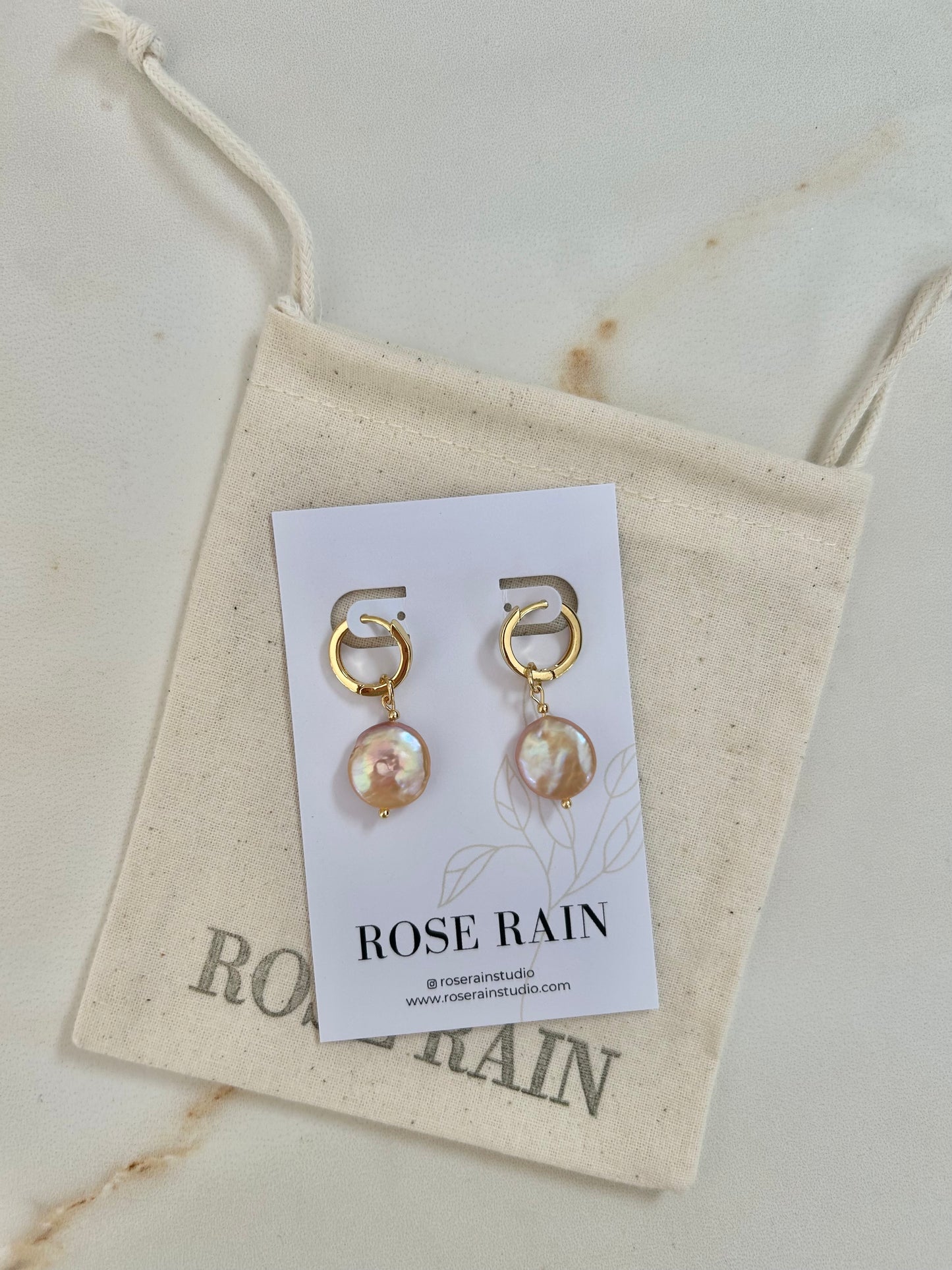 DETACHABLE BELLE PINK PEARL  CHARM HUGGIE EARRINGS