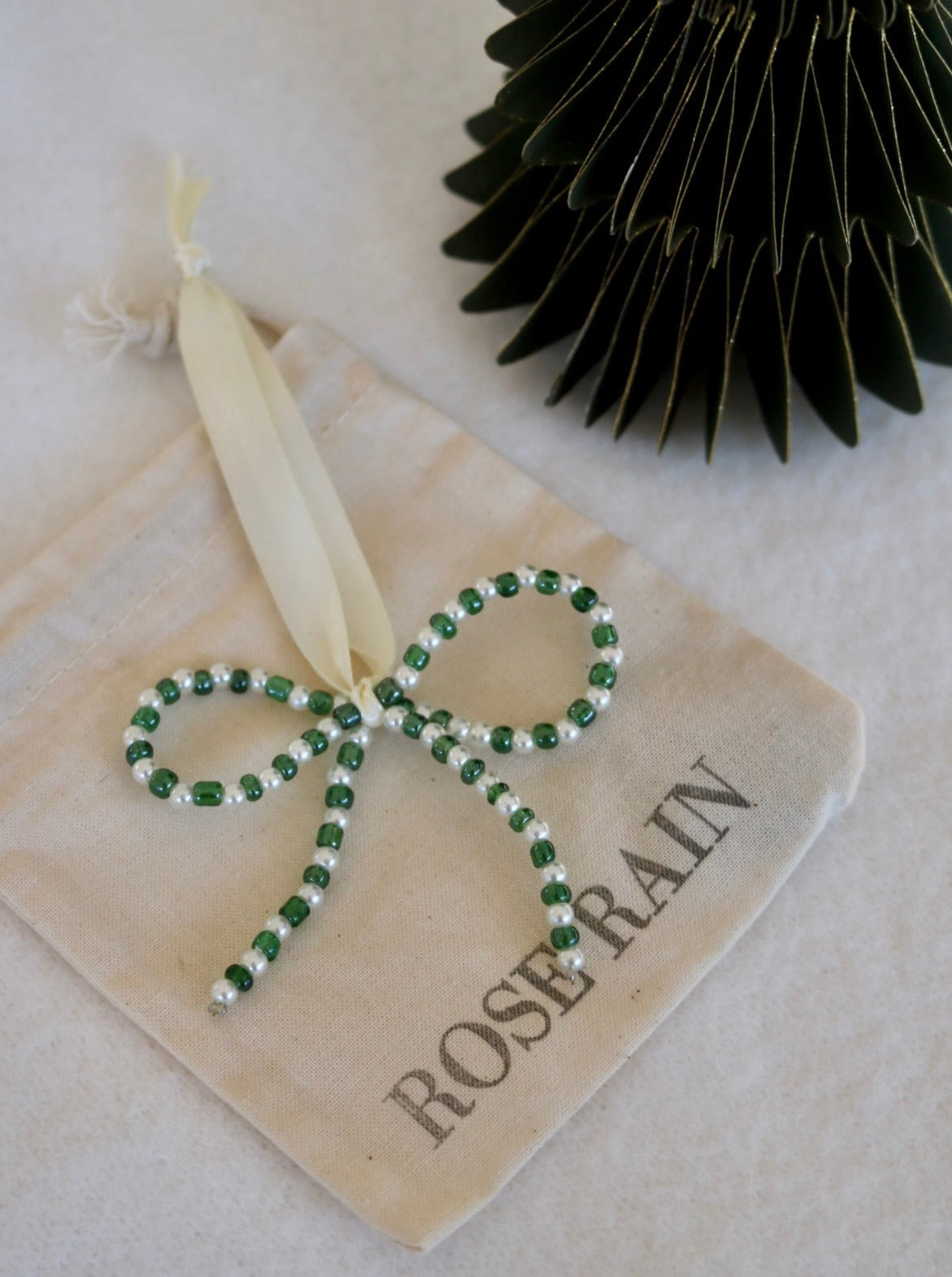BOW DECORATION IN GREEN & WHITE