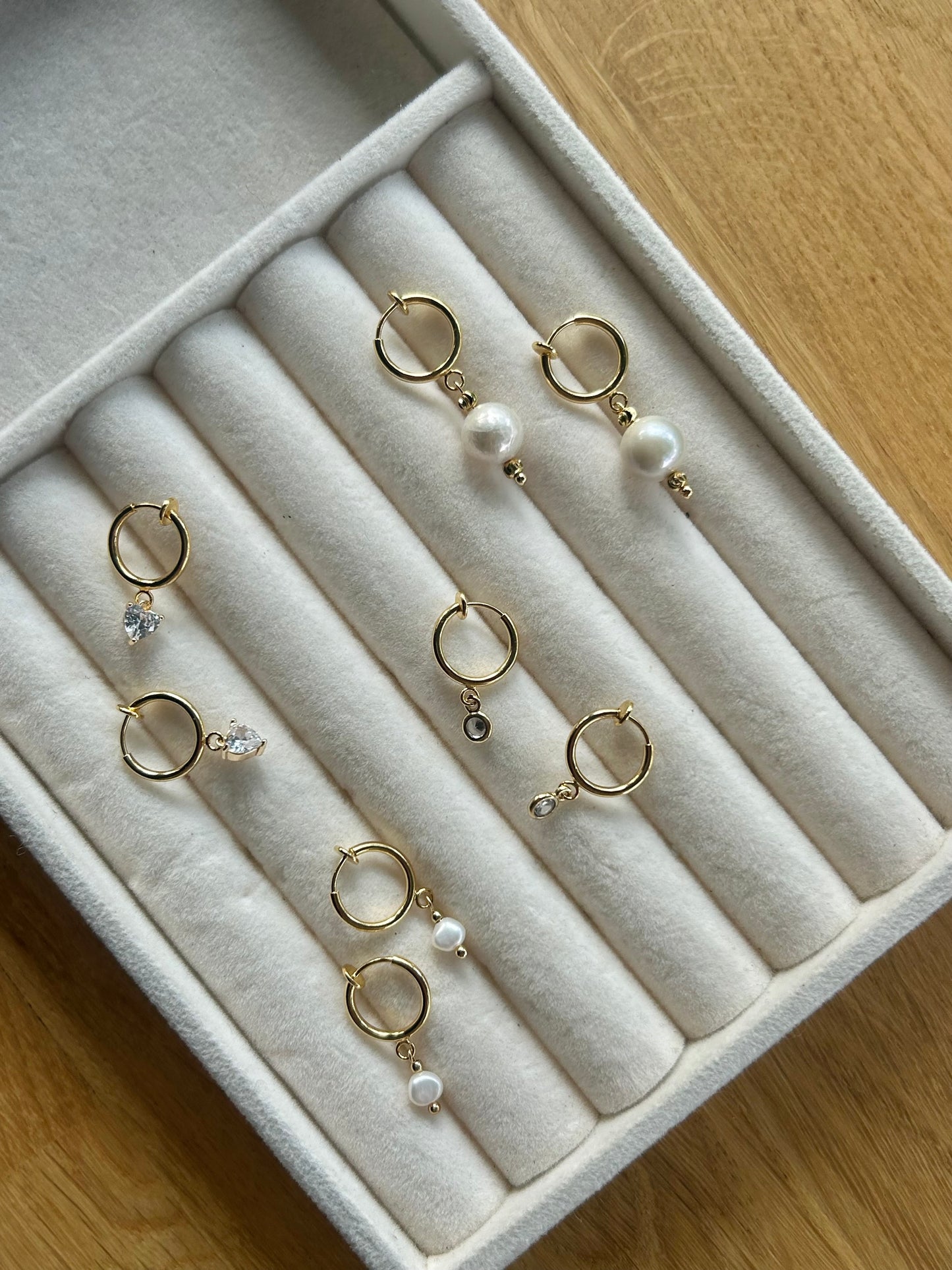 CLIP ON TINY FRESHWATER PEARL HUGGIE EARRINGS IN 18K GOLD