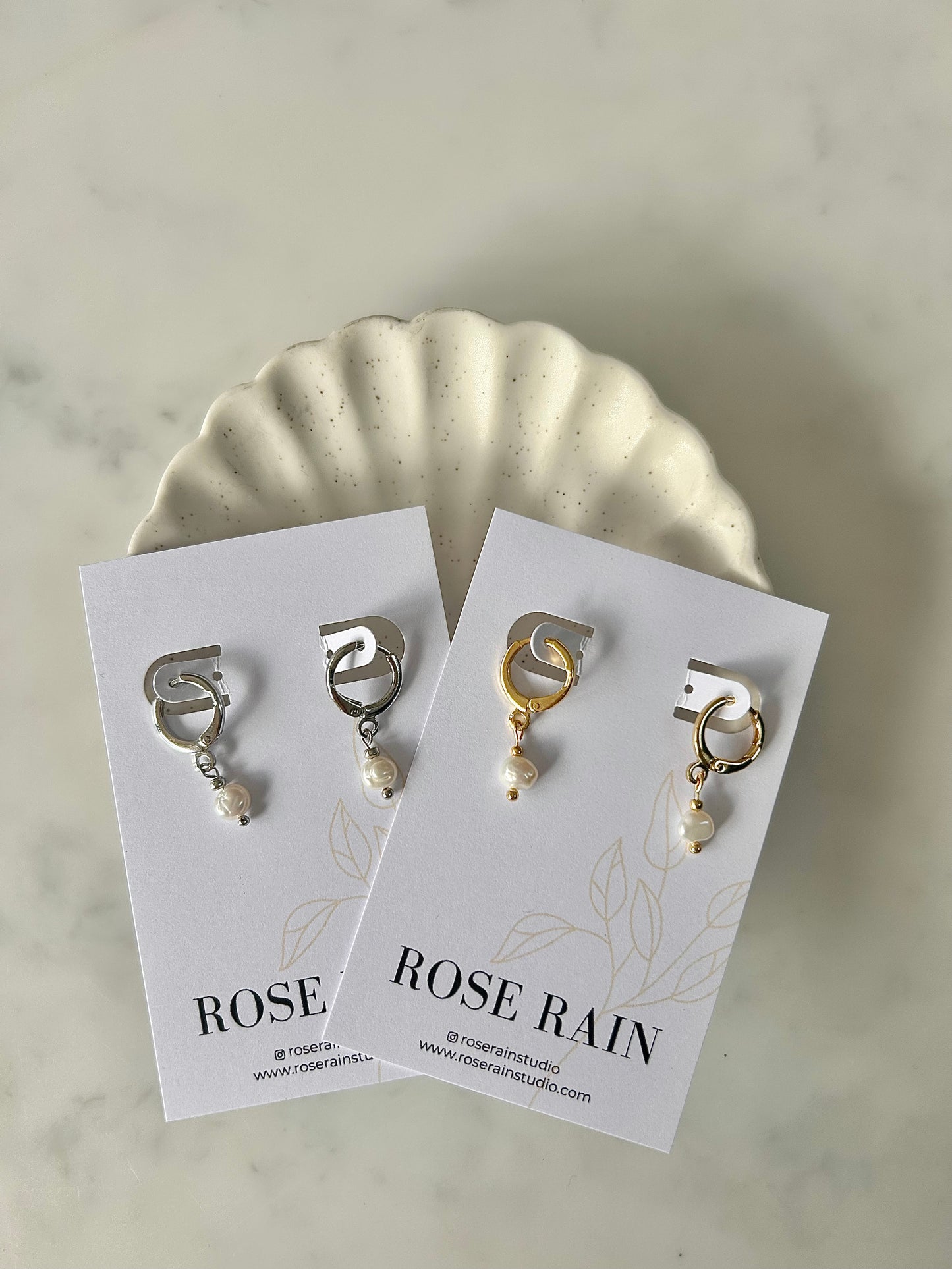 TINY FRESHWATER PEARL HUGGIE EARRINGS IN PLATINUM