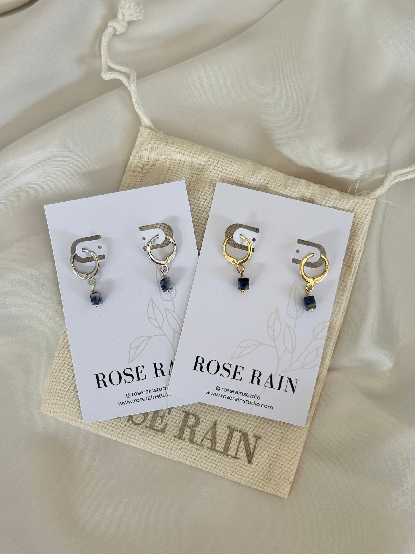 TINY LAPIS LAZULI HUGGIE EARRINGS IN PLATINUM