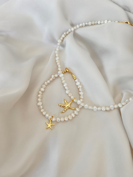 STARFISH FRESHWATER PEARL NECKLACE IN 18K GOLD