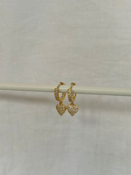 SPARKLE HEART HUGGIE EARRINGS IN 18K GOLD