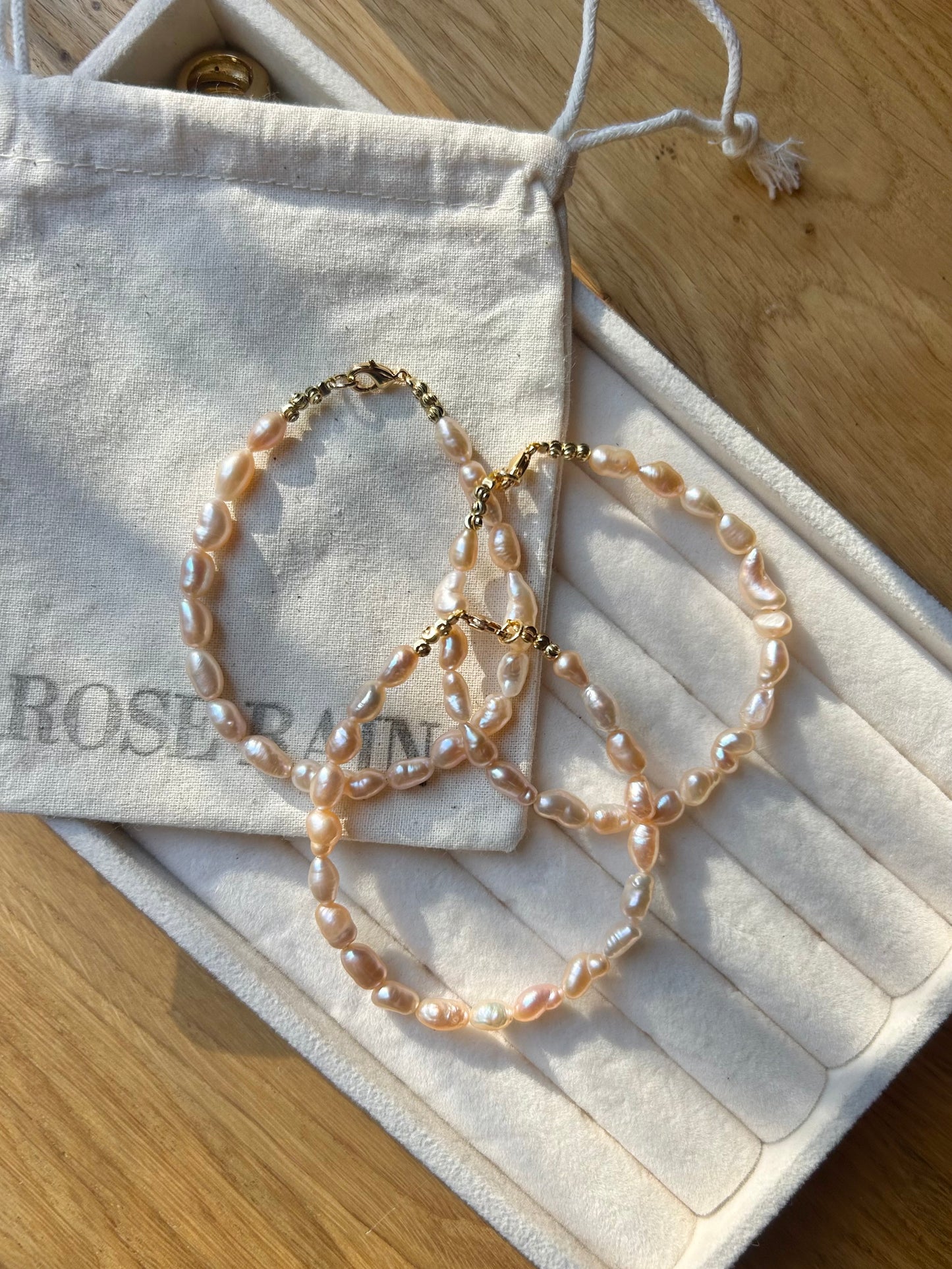 PINK NUGGET FRESHWATER PEARL BEADED BRACELET IN 18K GOLD