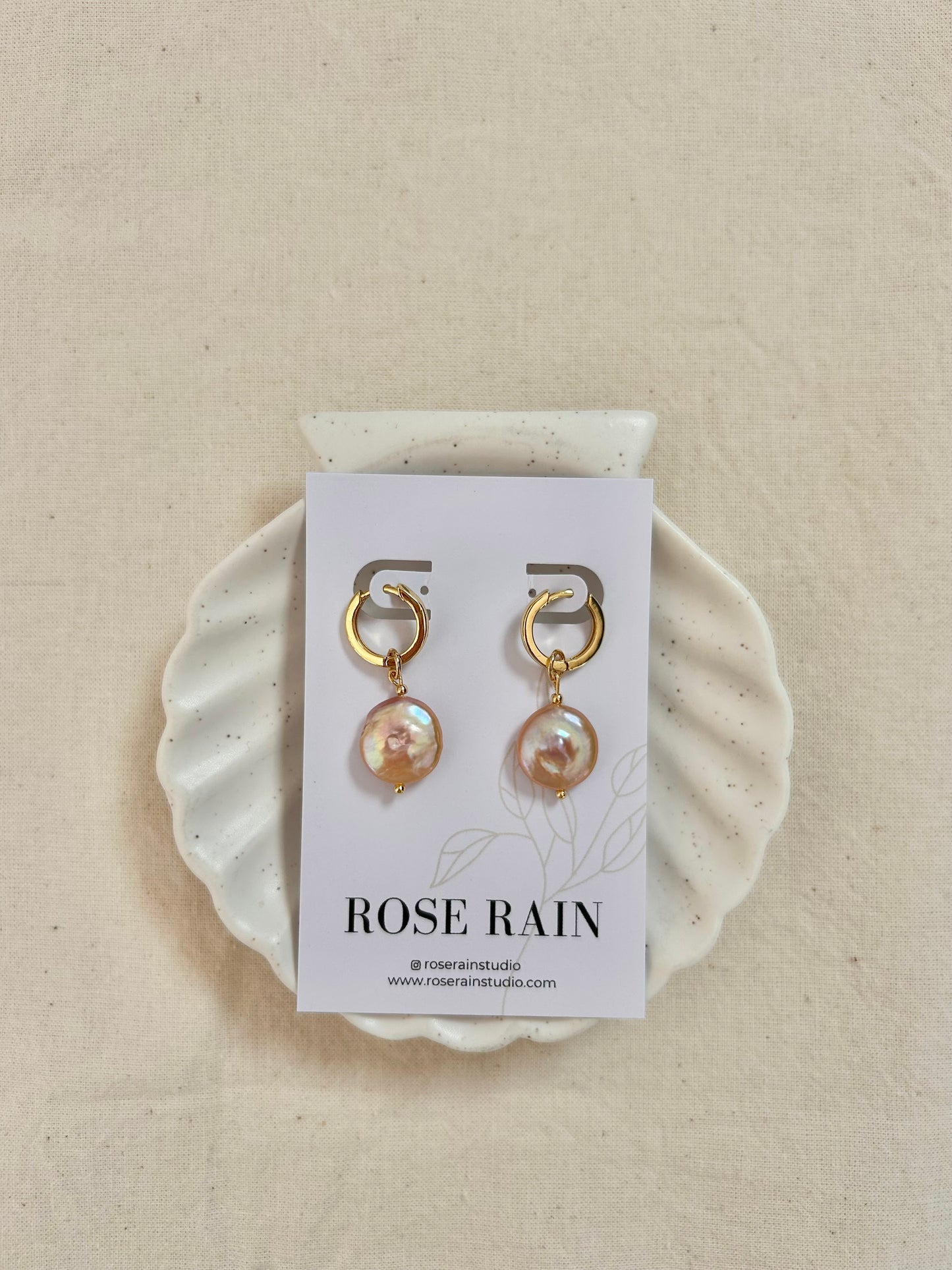 DETACHABLE BELLE PINK PEARL  CHARM HUGGIE EARRINGS