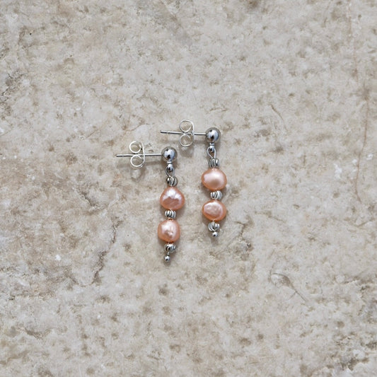 SUNRISE PINK FRESHWATER PEARL STUDS IN PLATINUM