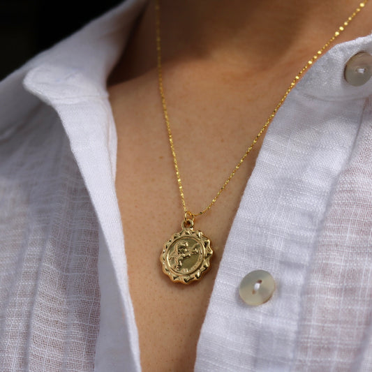 DOUBLE SIDED ANGEL PENDANT NECKLACE IN 18K GOLD