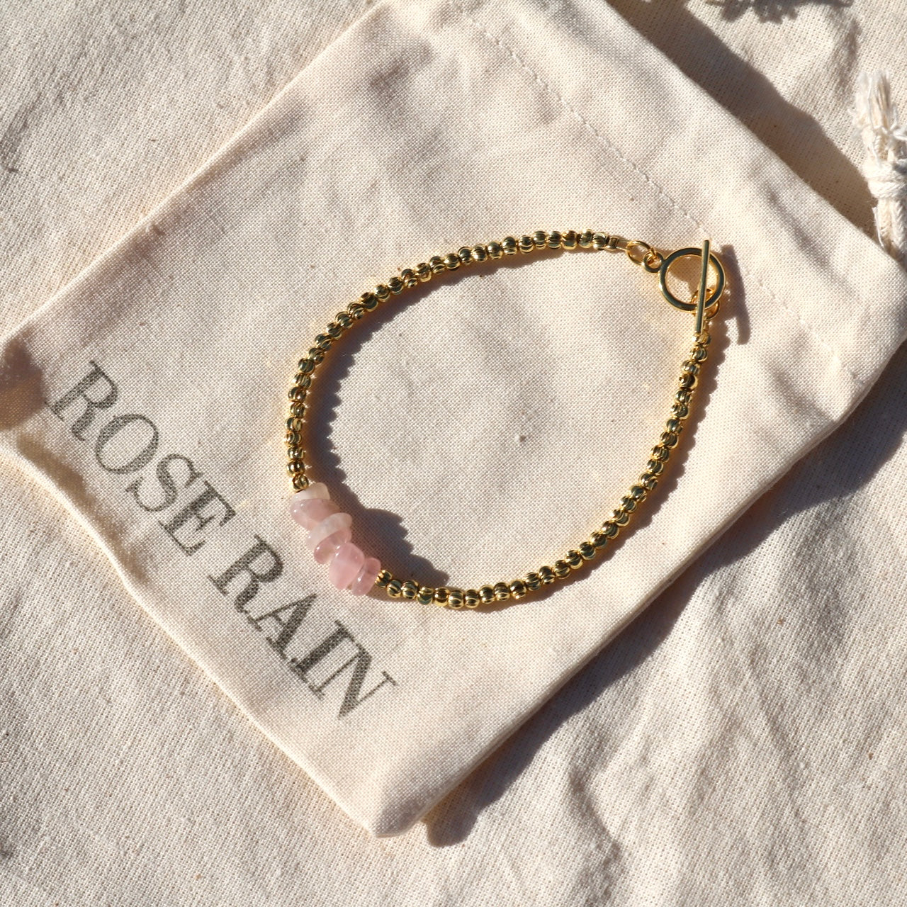 ROSE QUARTZ BEADED BRACELET IN 18K GOLD