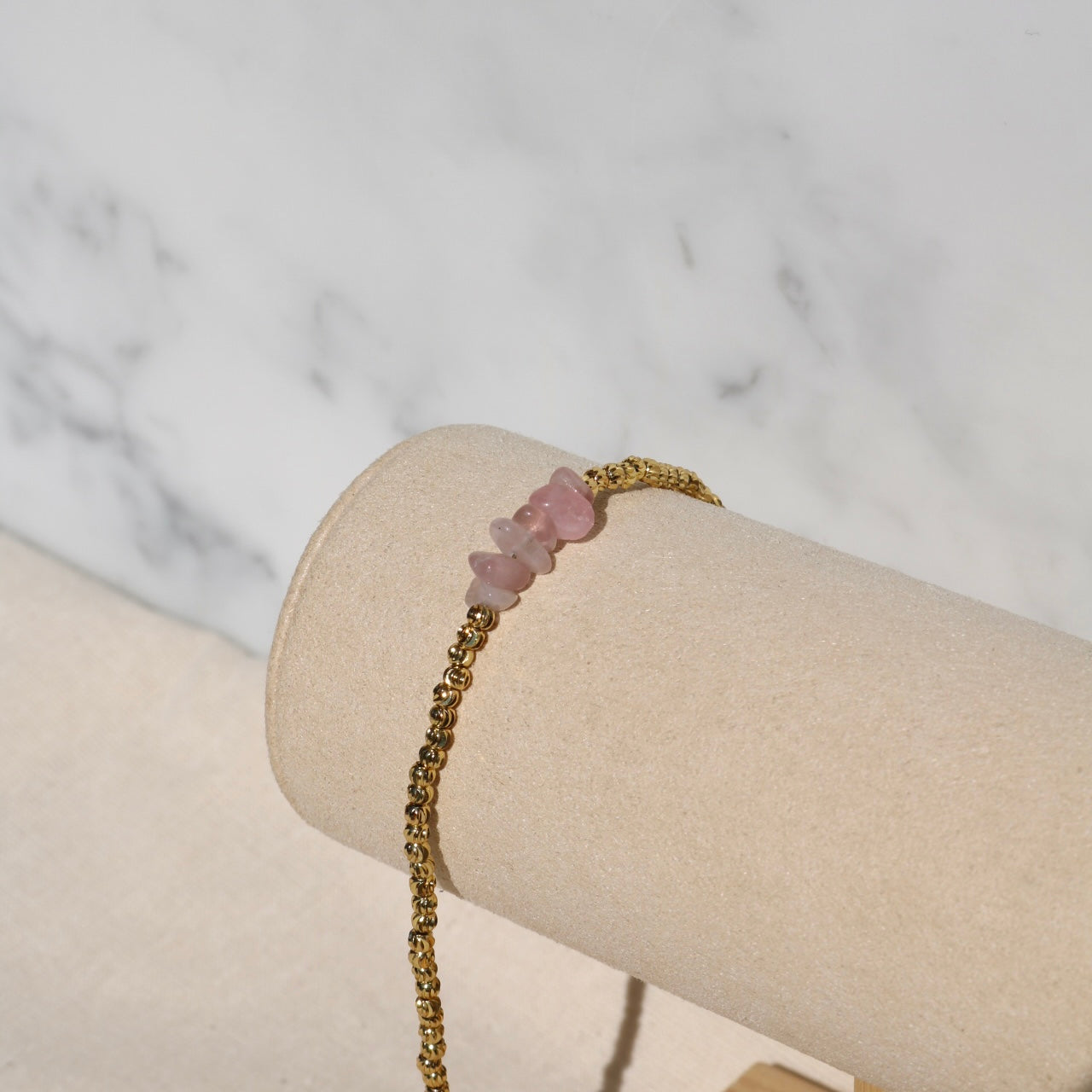 ROSE QUARTZ BEADED BRACELET IN 18K GOLD