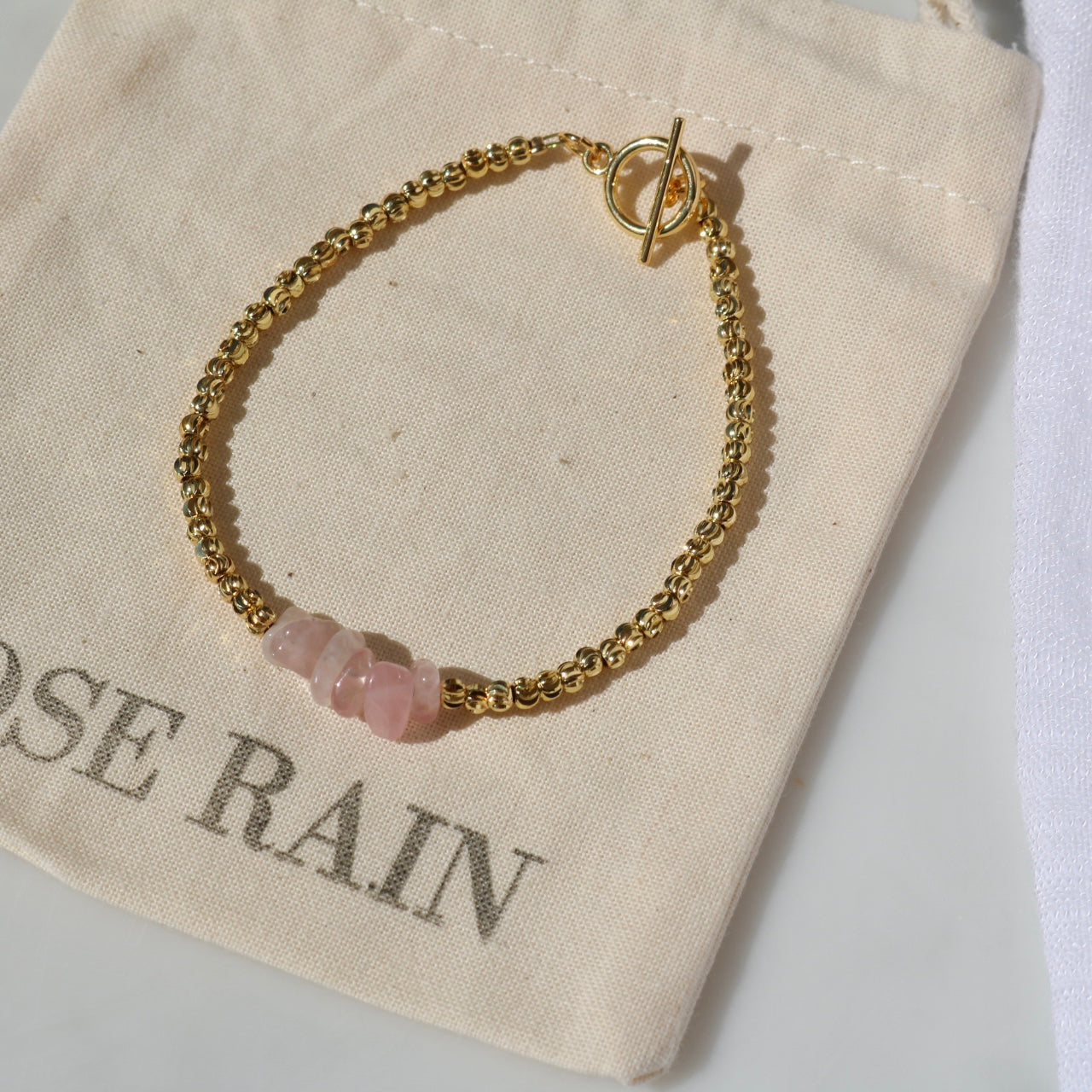 ROSE QUARTZ BEADED BRACELET IN 18K GOLD