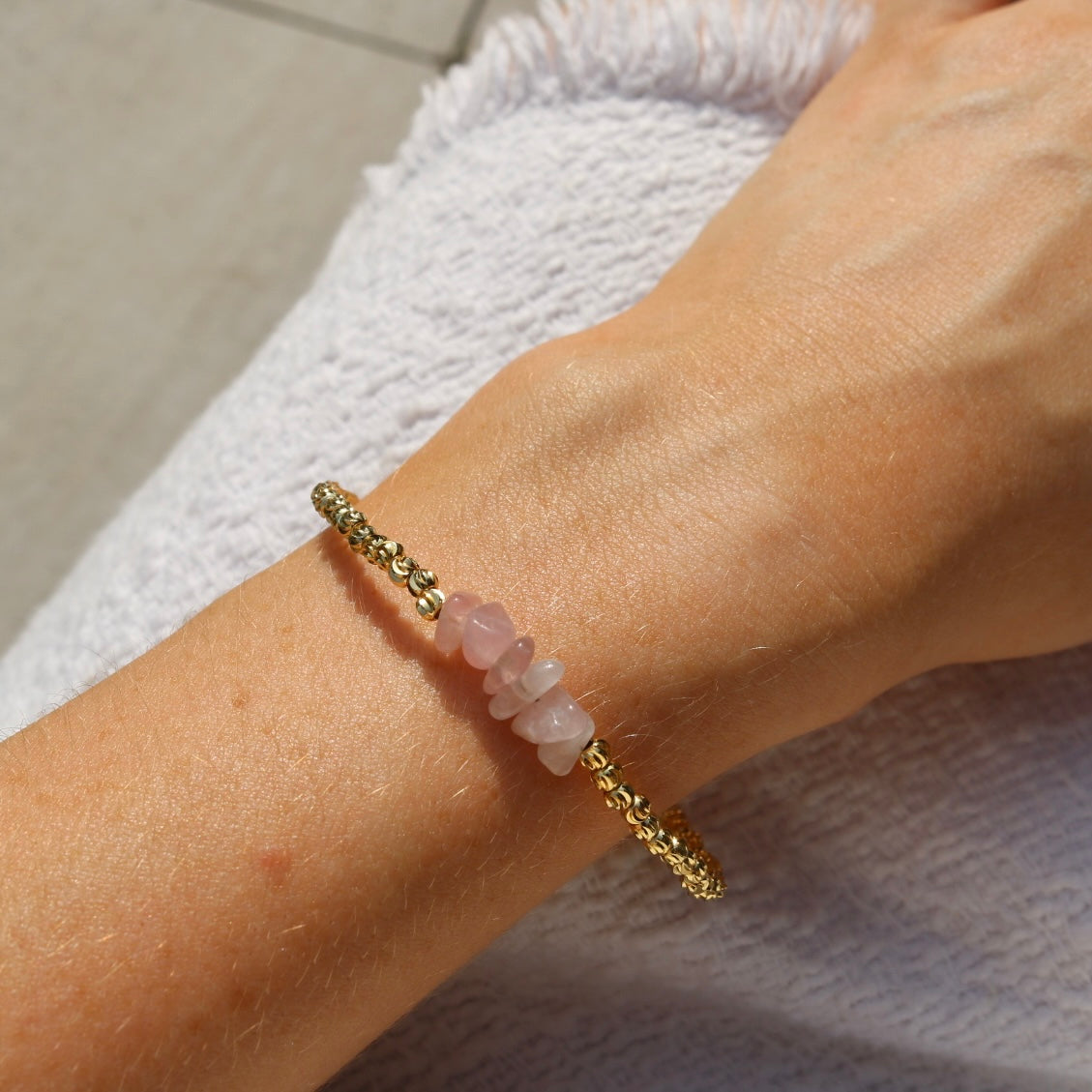 ROSE QUARTZ BEADED BRACELET IN 18K GOLD