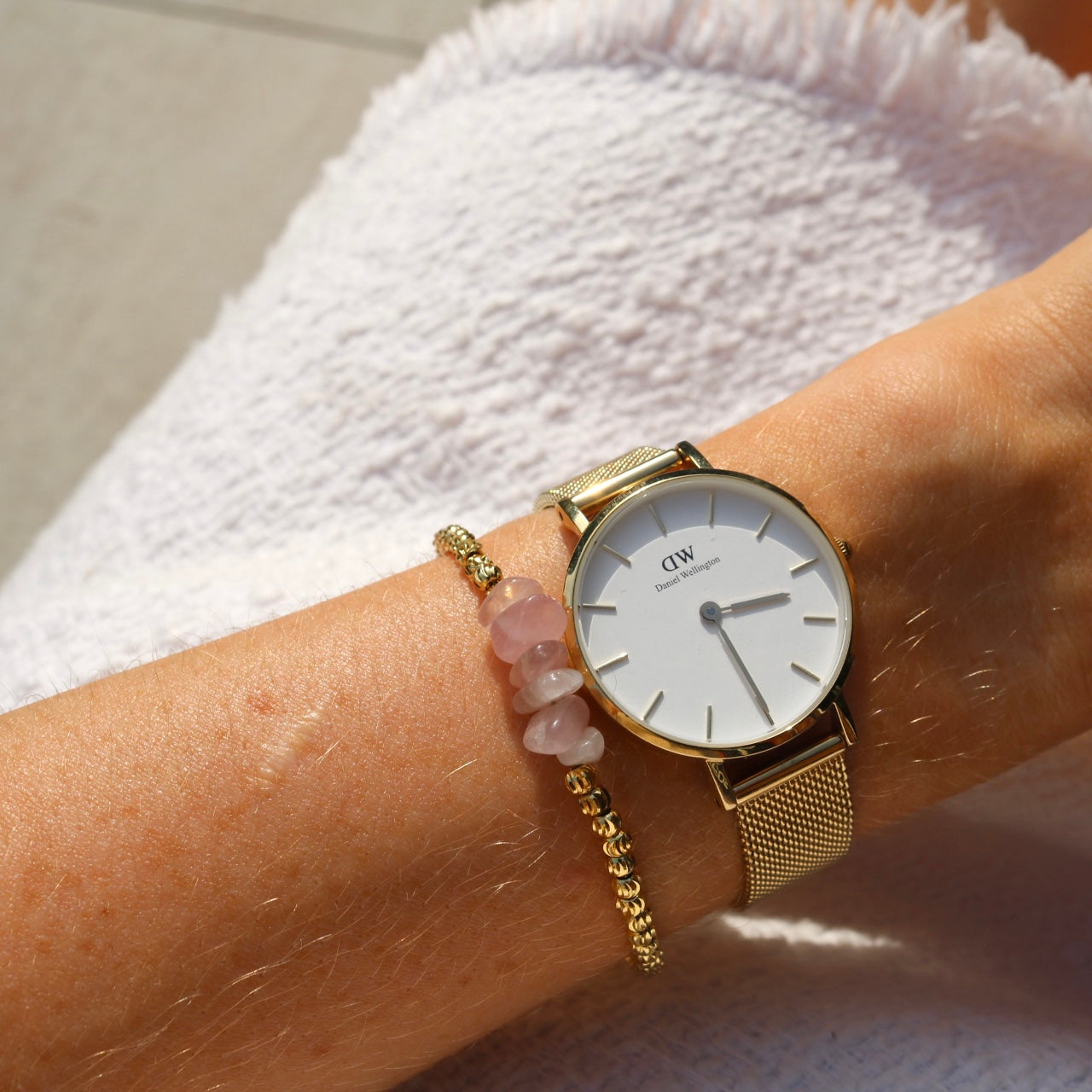 ROSE QUARTZ BEADED BRACELET IN 18K GOLD