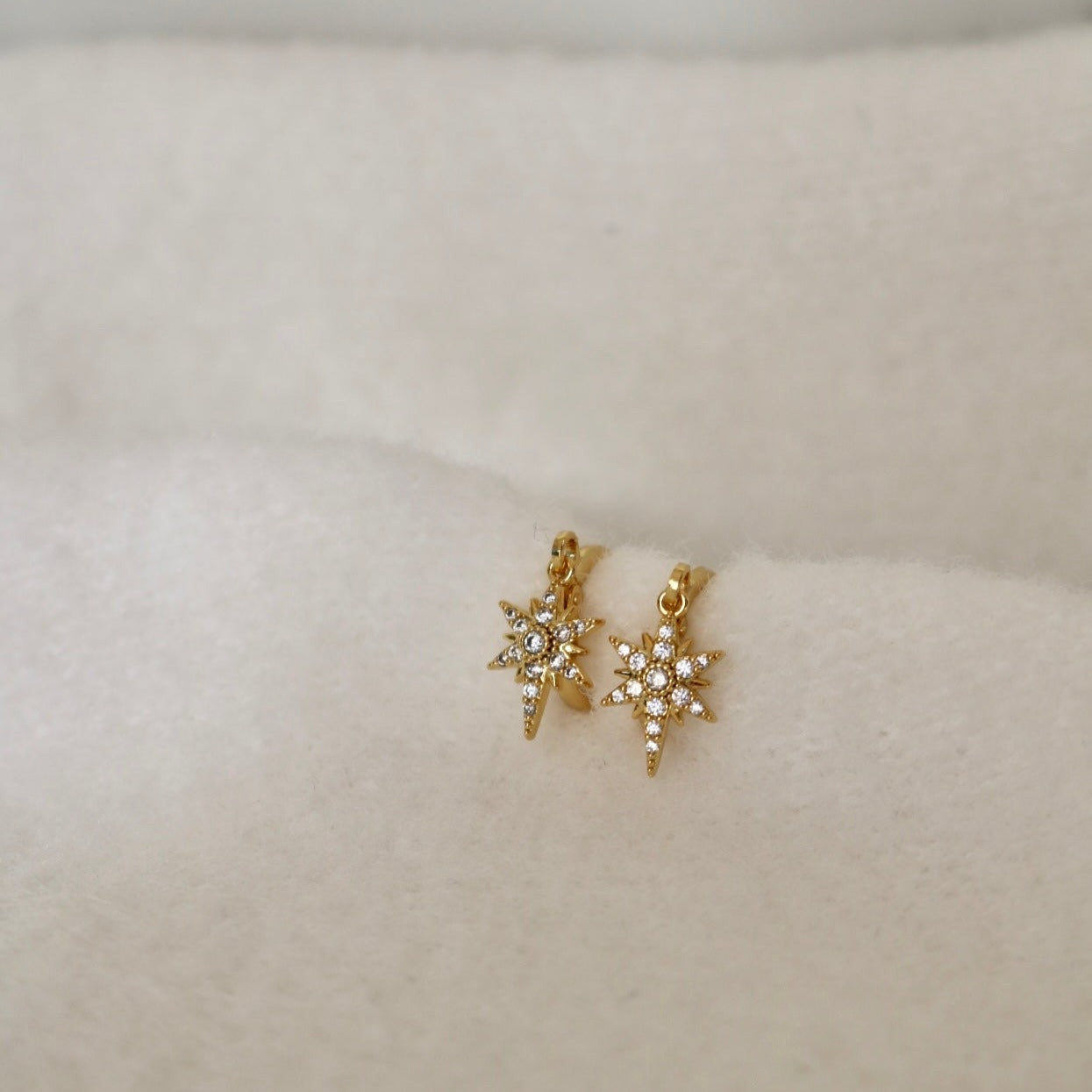 STAR GAZER HUGGIE EARRINGS IN 18K GOLD