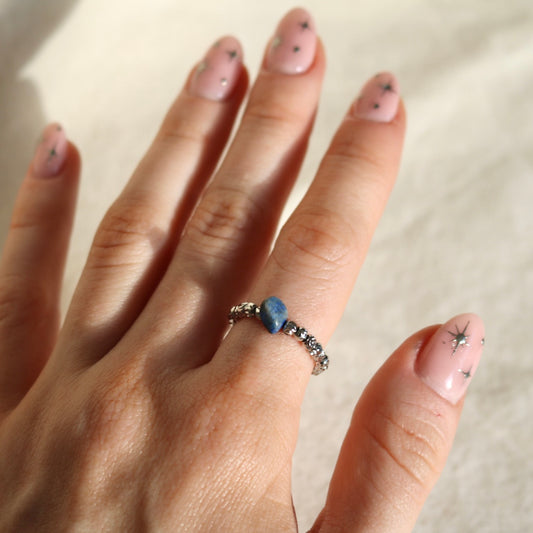 LAPIZ LAZULI BEAD RING IN PLATINUM