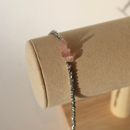 ROSE QUARTZ BEADED BRACELET IN PLATINUM