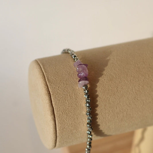 AMETHYST BEADED BRACELET IN PLATINUM