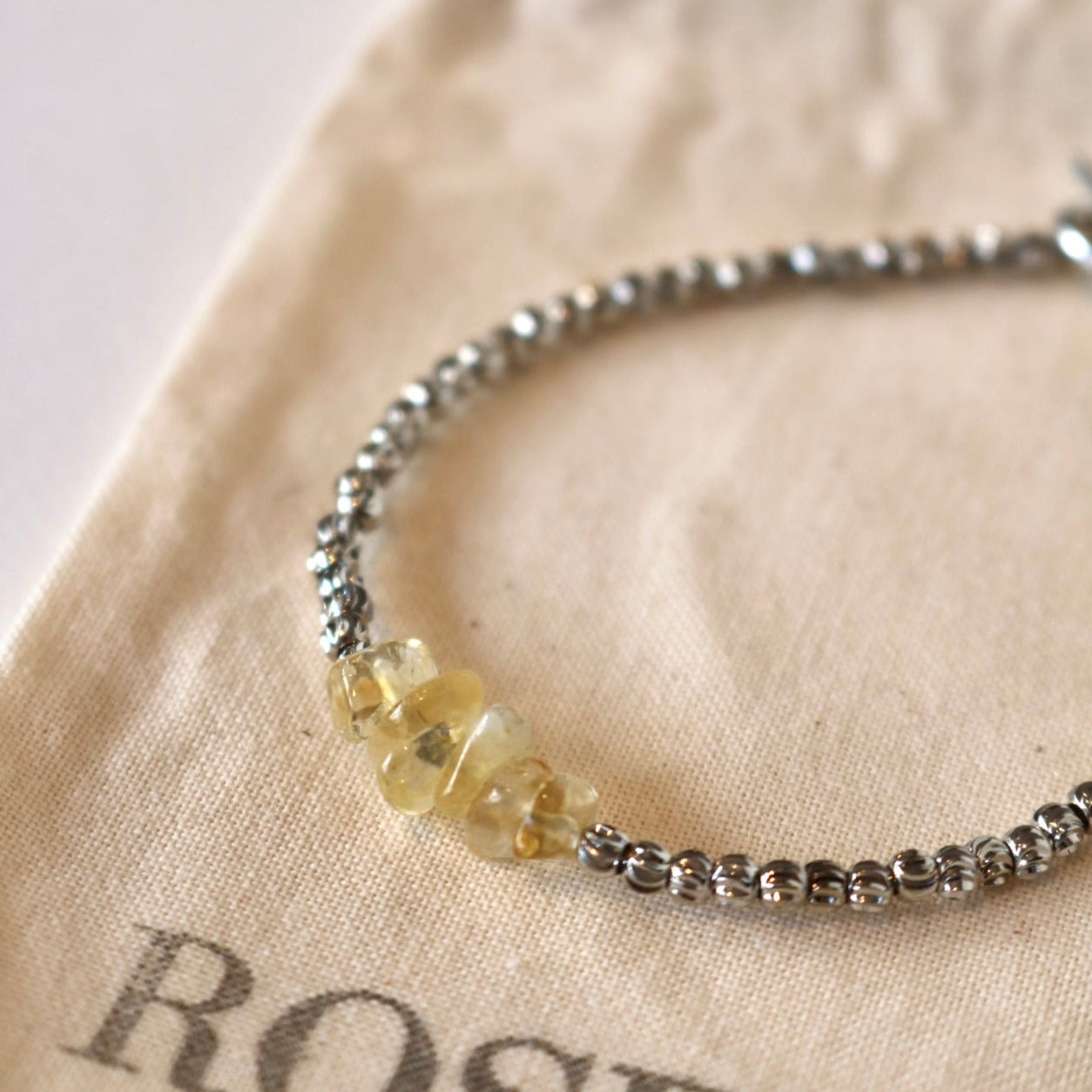 CITRINE BEADED BRACELET IN PLATINUM