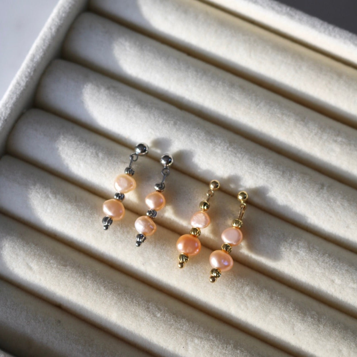 SUNRISE PINK FRESHWATER PEARL STUDS IN 18K GOLD