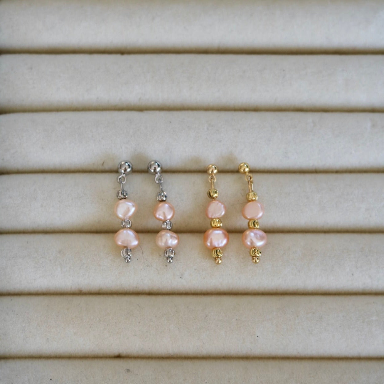 SUNRISE PINK FRESHWATER PEARL STUDS IN 18K GOLD