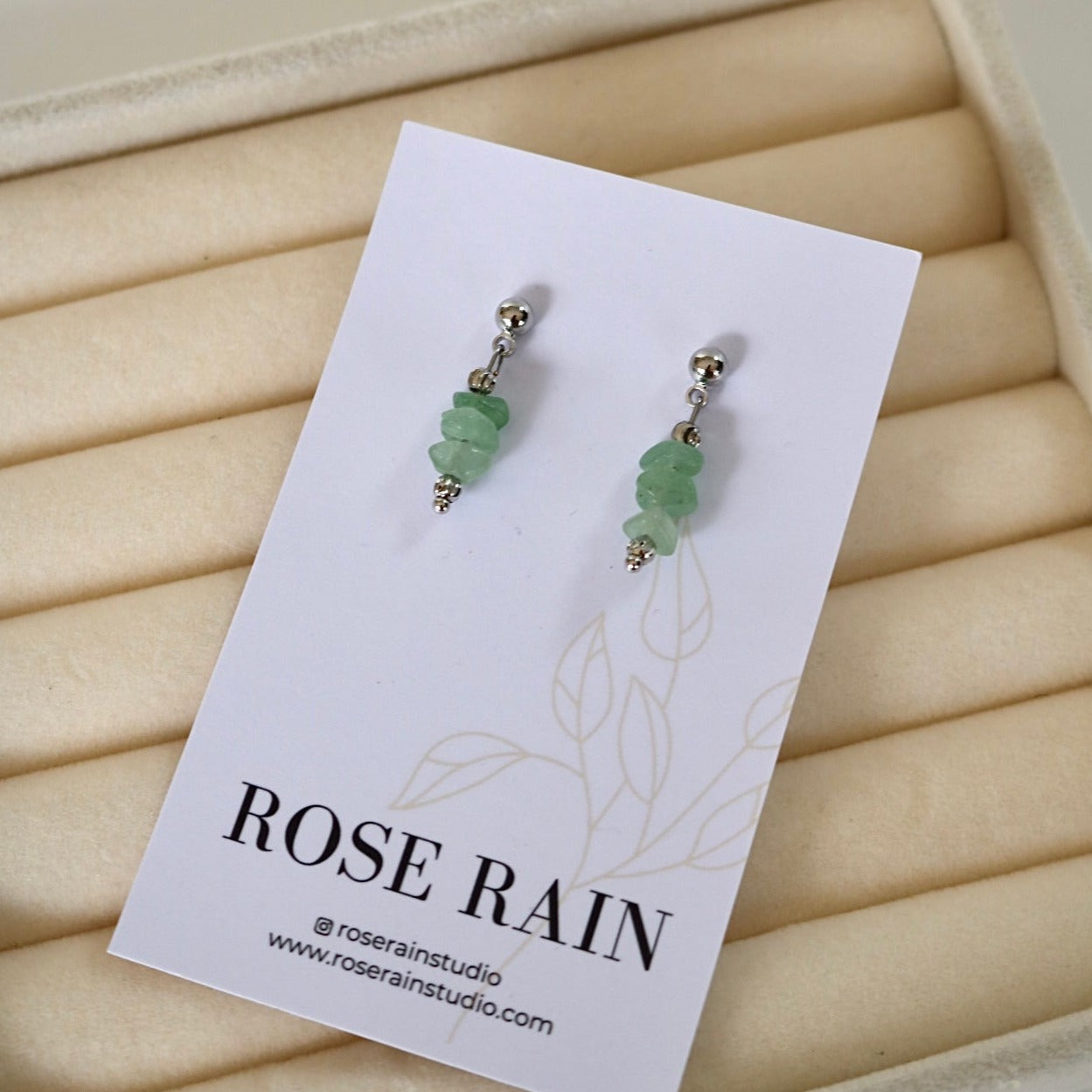 DAISY GREEN AVENTURINE STUD EARRINGS IN PLATINUM