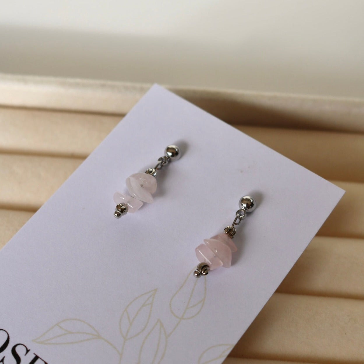 DAISY ROSE QUARTZ STUD EARRINGS IN PLATINUM