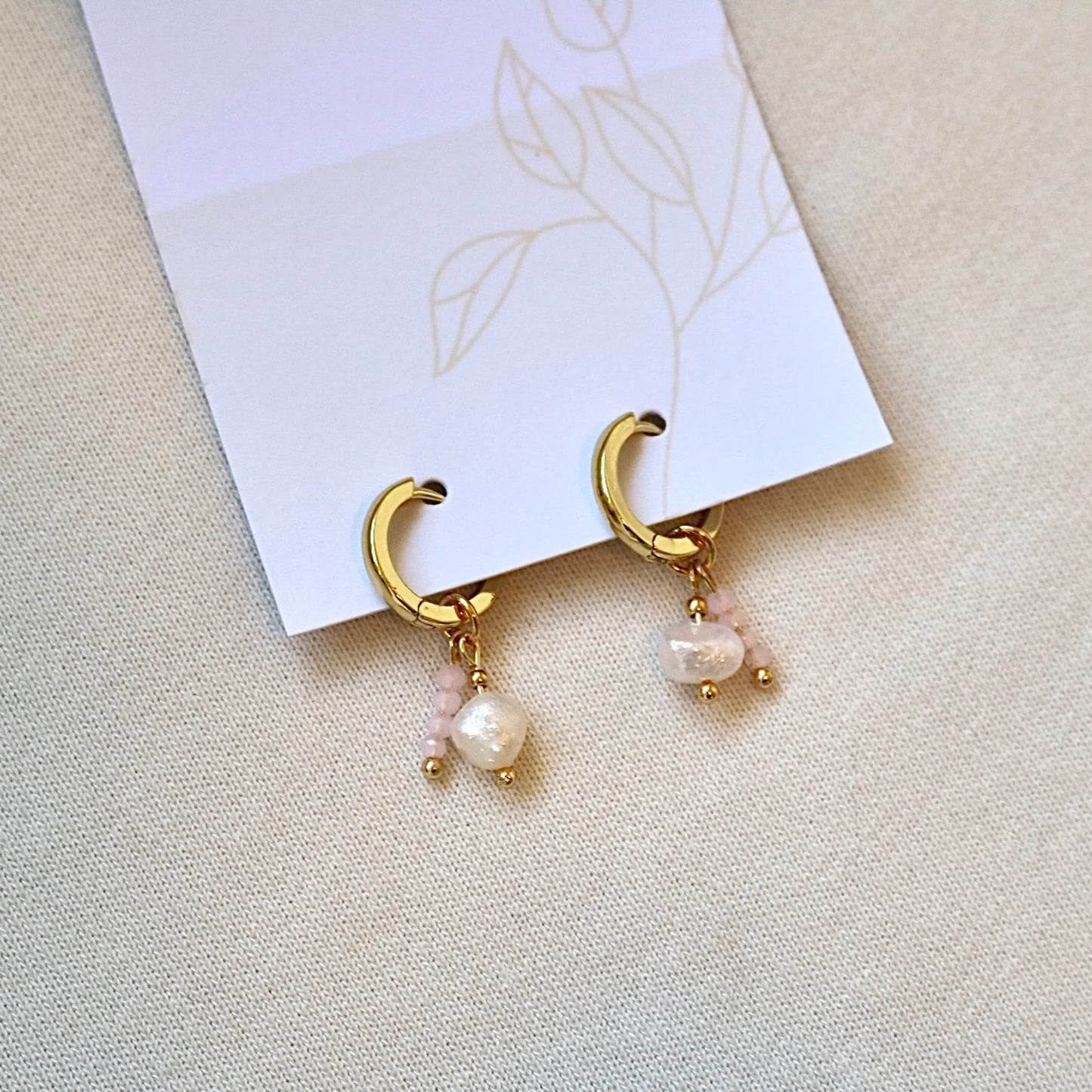 DETACHABLE PEARL & PINK CHARM HUGGIES IN 18K GOLD