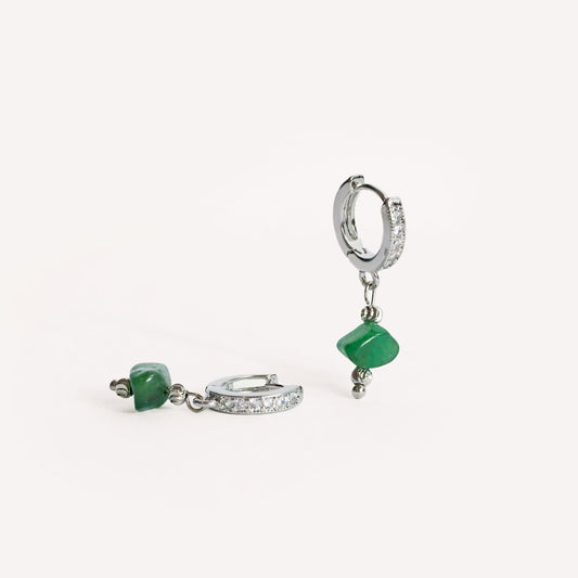 IVY GREEN AVENTURINE HUGGIE EARRINGS IN PLATINUM