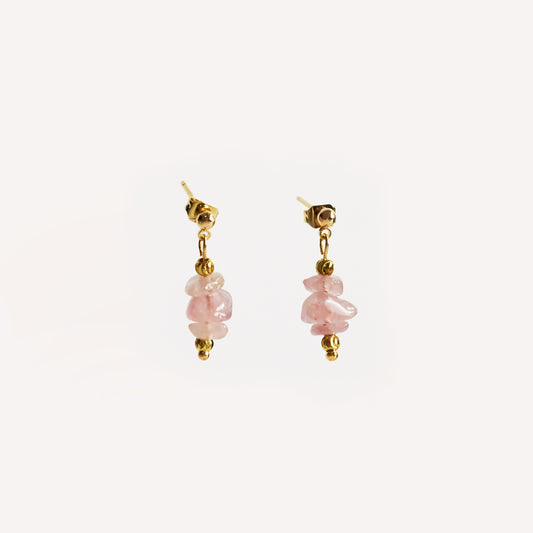 DAISY ROSE QUARTZ STUD EARRINGS IN 18K GOLD