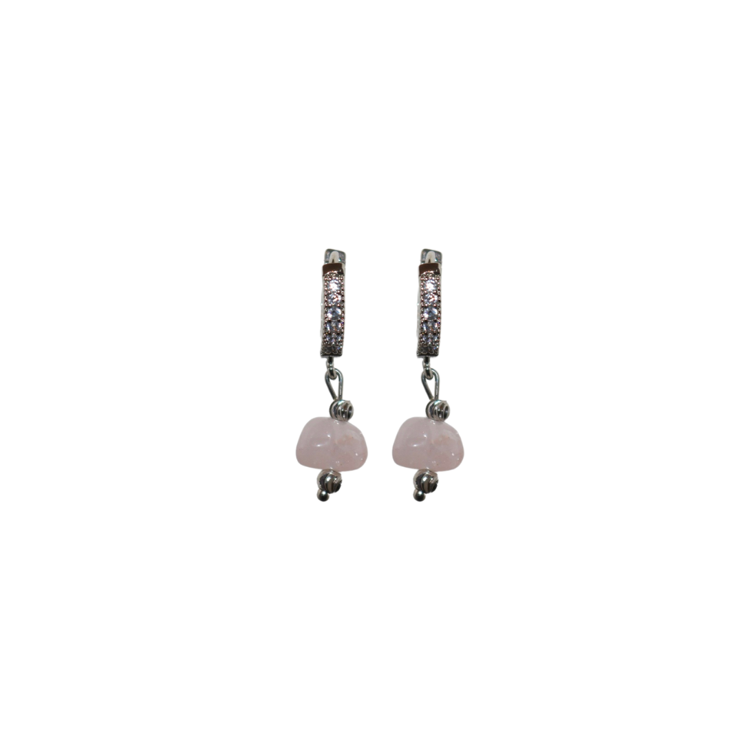 IVY ROSE QUARTZ HUGGIE EARRINGS IN PLATINUM