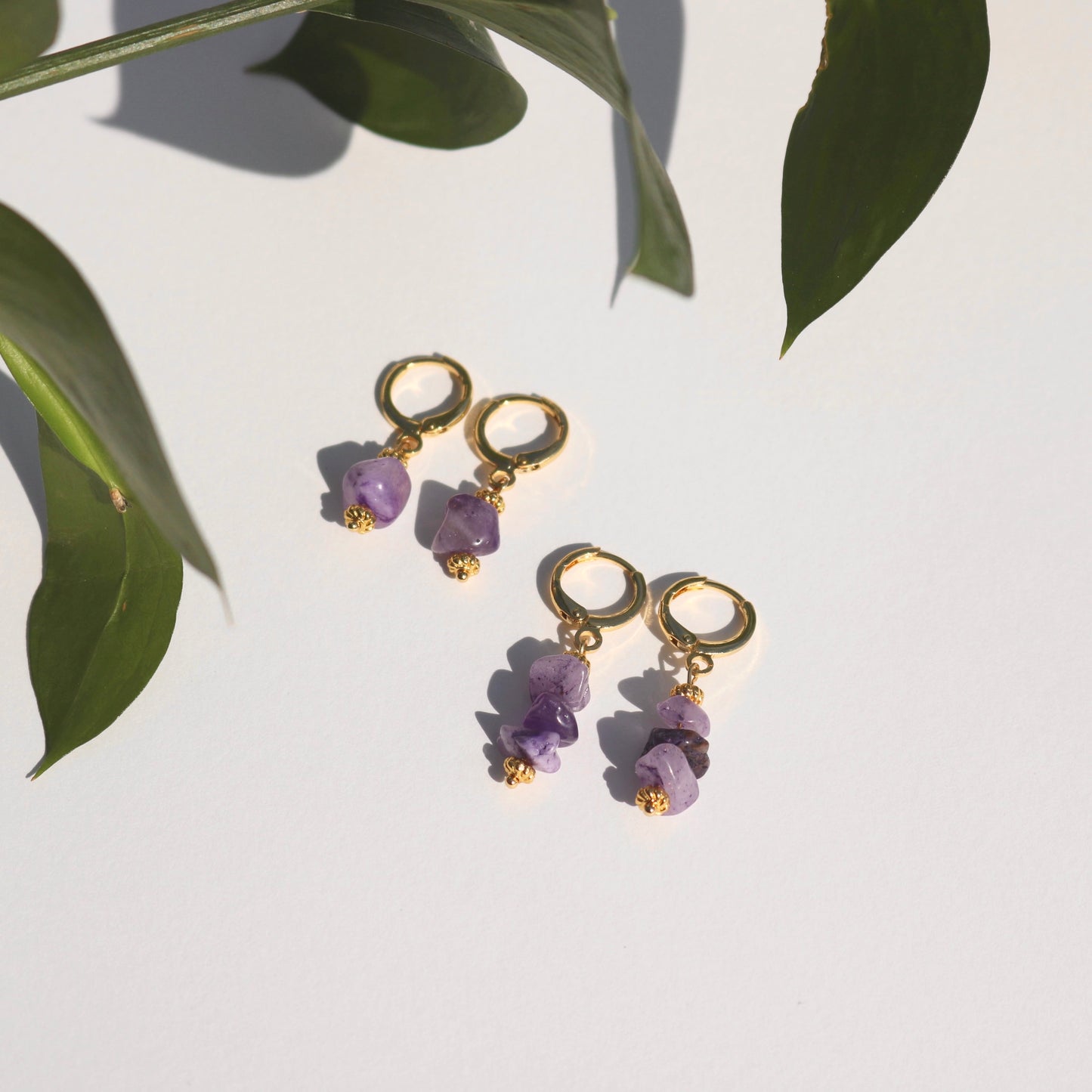 CLIP ON AMETHYST IRIS HUGGIES IN 18K GOLD