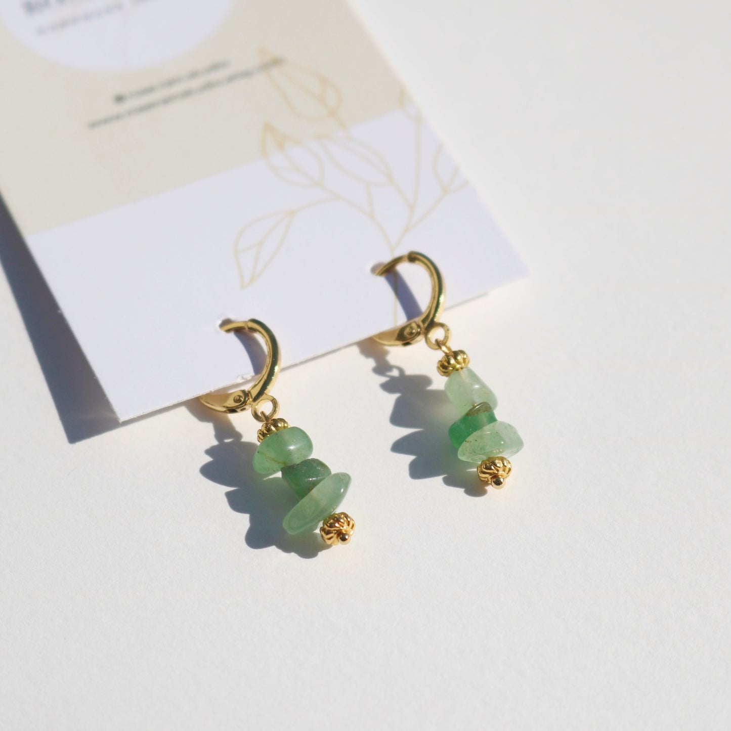 LILY GREEN AVENTURINE HUGGIE EARRINGS IN 18K GOLD