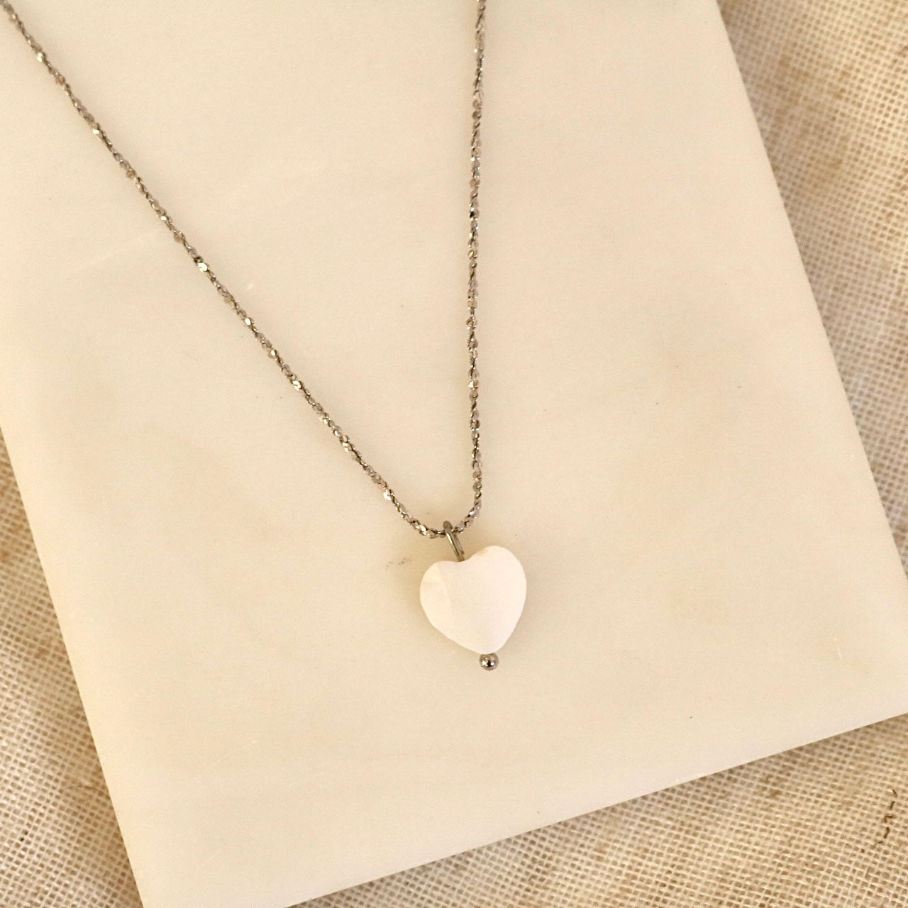 FRESHWATER SHELL HEART NECKLACE IN SILVER