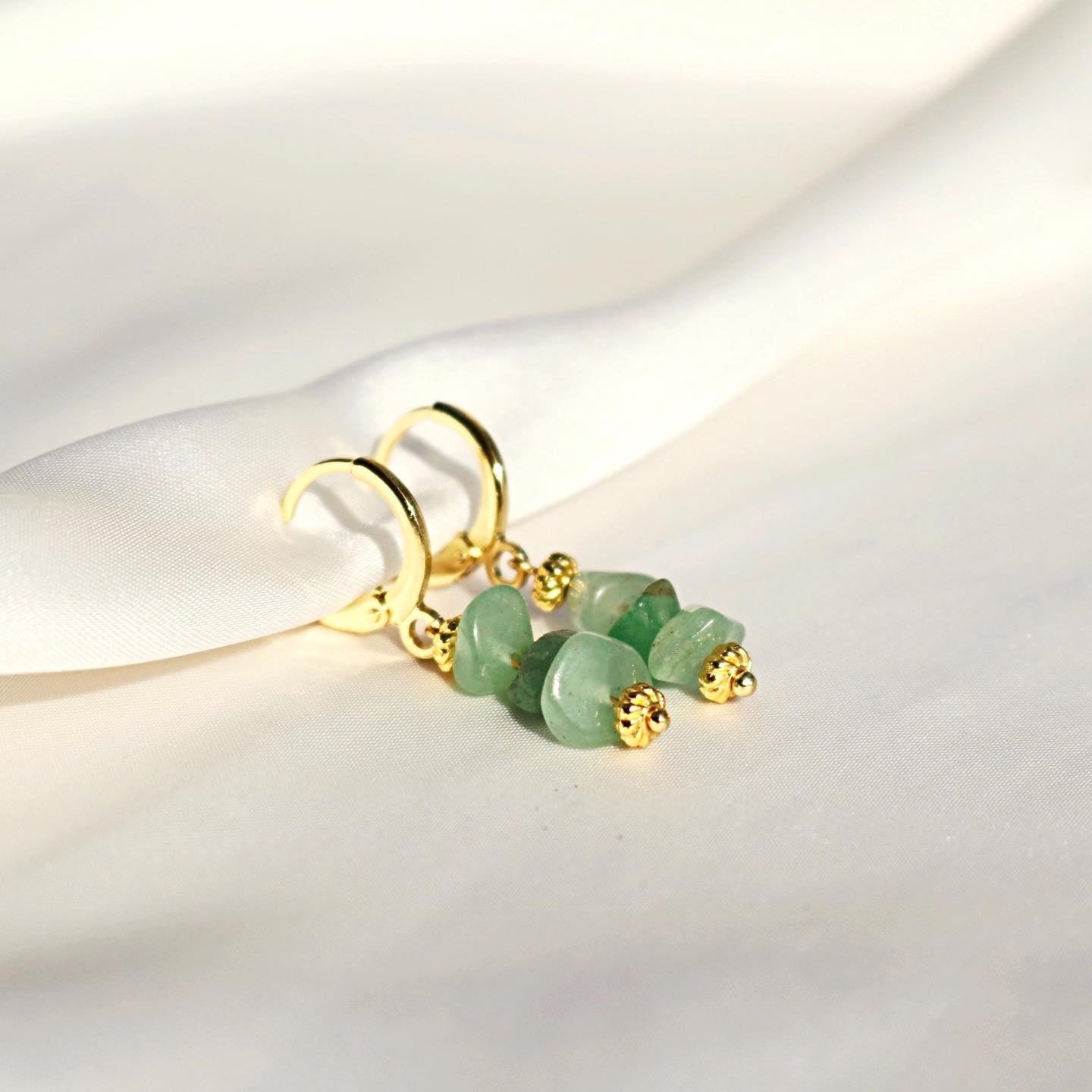 LILY GREEN AVENTURINE HUGGIE EARRINGS IN 18K GOLD