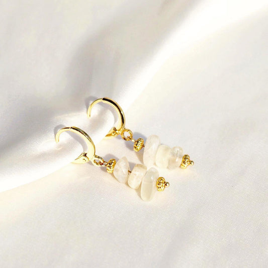 LILY MOONSTONE HUGGIE EARRINGS IN 18K GOLD