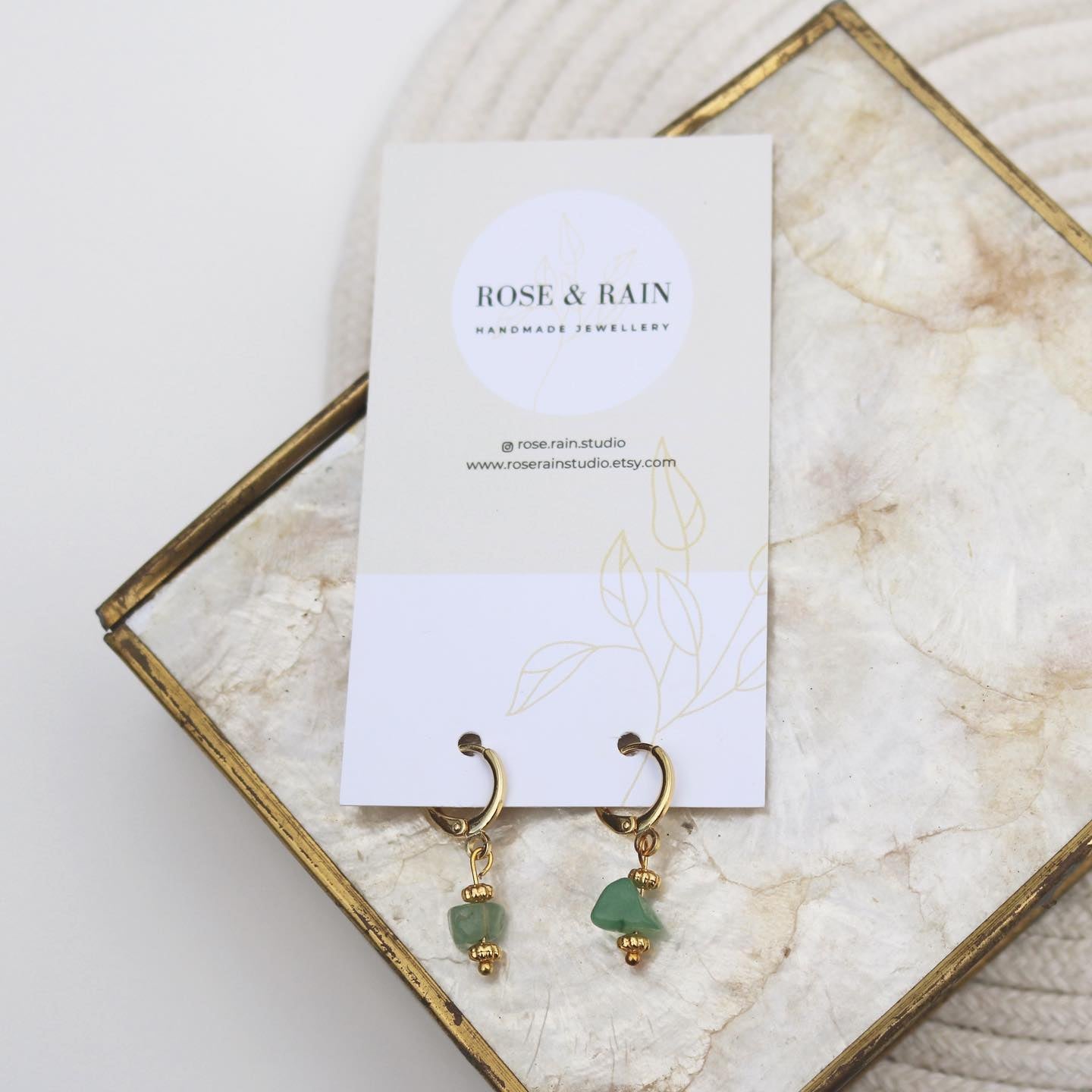 IRIS GREEN AVENTURINE HUGGIE EARRINGS IN 18K GOLD