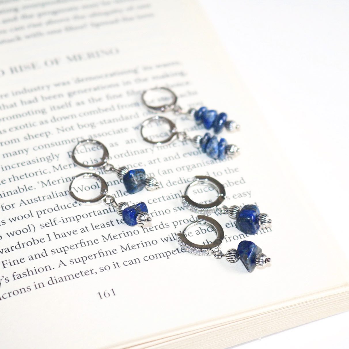 LILY LAPIS LAZULI HUGGIE EARRINGS IN PLATINUM